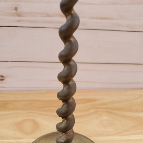 VTG 1950s HB Solid Brass Twisted Candlestick Holder 10" Tall Swirl Design Decor - Picture 5 of 10